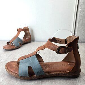 Born Gladiator Sandals Sz 8 Brown Blue Leather Open Toe Flat Bohemian Gladiator